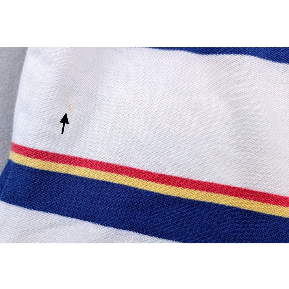 Polo Ralph Lauren Mens Custom Fit Striped Polo Shirt White Blue Red Yellow M - Picture 9 of 9